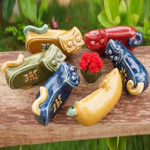 Tượng gốm mèo Hoa hướng dương ( mèo ú)